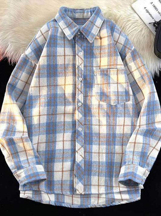 Men's Full Size Oversized Plaid Shirt with Chest Pocket Plus Size - PBNJ FASHIONS
