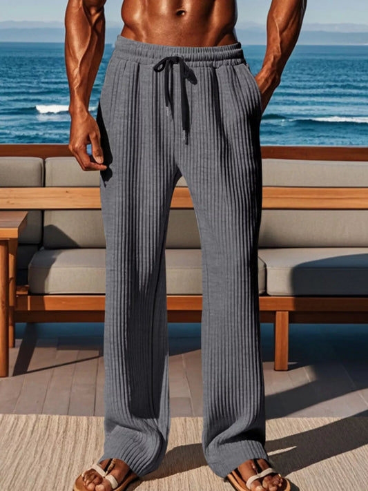 Men's Full Size Ribbed Knit Wide-Leg Pants Plus Size - PBNJ FASHIONS
