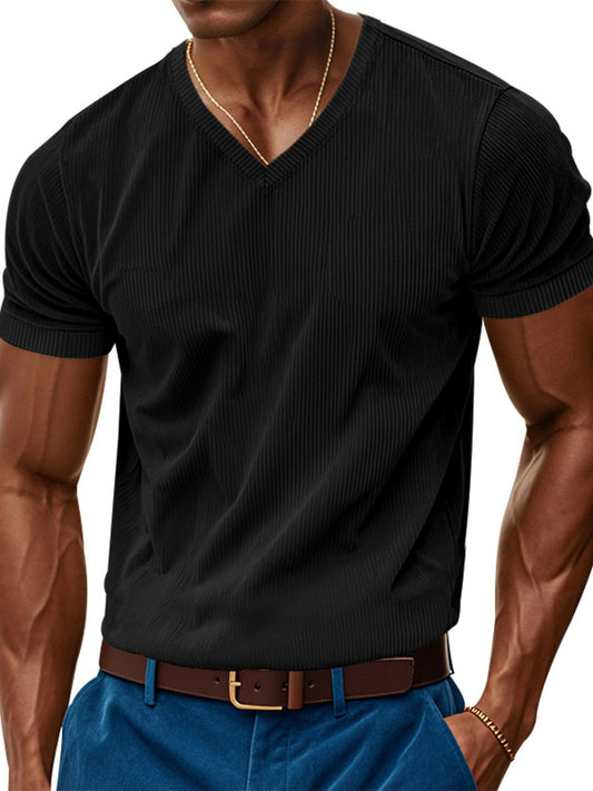 Men's Full Size Ribbed V-Neck T-Shirt Plus Size - PBNJ FASHIONS