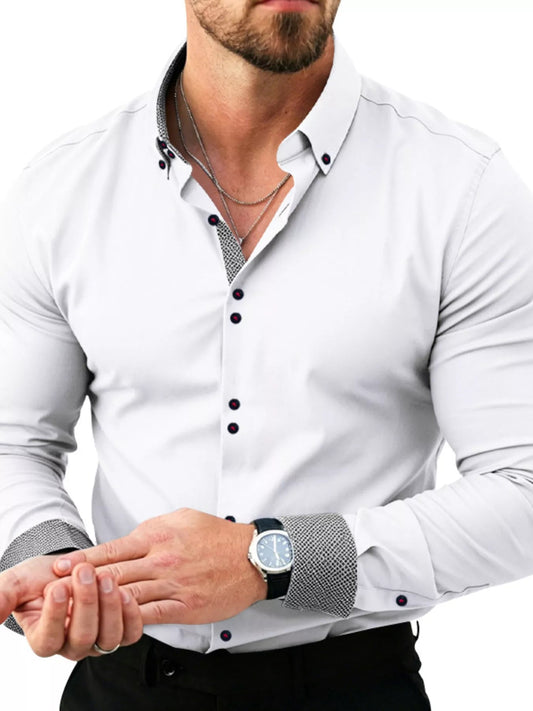 Men's Full Size Slim Fit Contrast Trim Shirt Plus Size - PBNJ FASHIONS