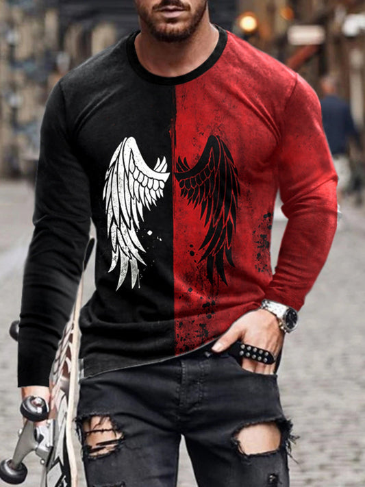 Men's Full Size Split-Color Wing Graphic Long-Sleeve T-Shirt Plus Size - PBNJ FASHIONS