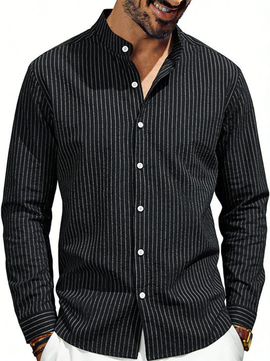 Men's Full Size Striped Long Sleeve Shirt Plus Size - PBNJ FASHIONS