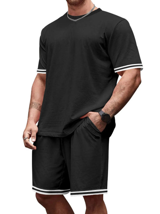 Men's Full Size Striped Short Sleeve Tee and Shorts Set Plus Size - PBNJ FASHIONS