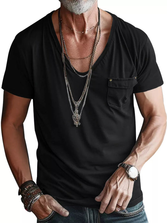 Men's Full Size V-Neck Pocket T-Shirt Plus Size - PBNJ FASHIONS