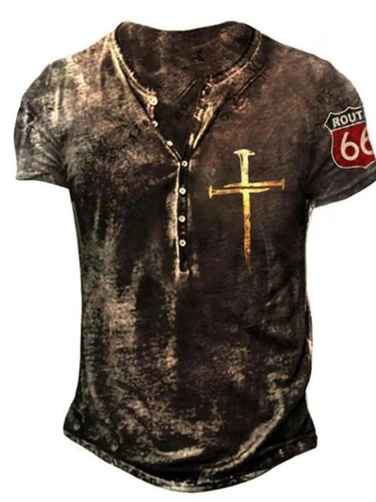 Men's Full Size Vintage Cross Print Short Sleeve T-Shirt Plus Size - PBNJ FASHIONS