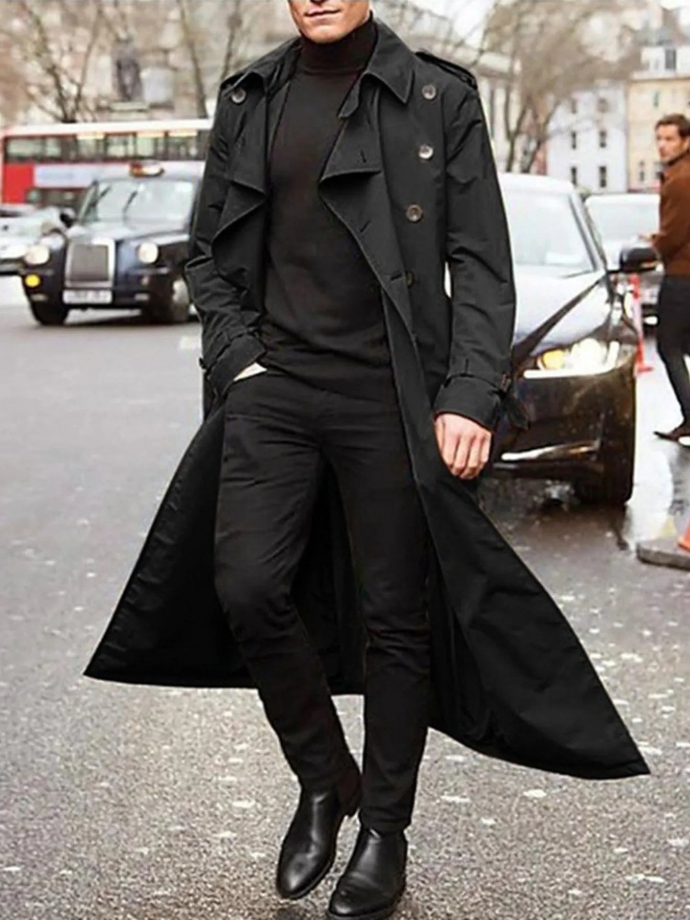 Men's Long Sleeve Longline Trench Coat - PBNJ FASHIONS