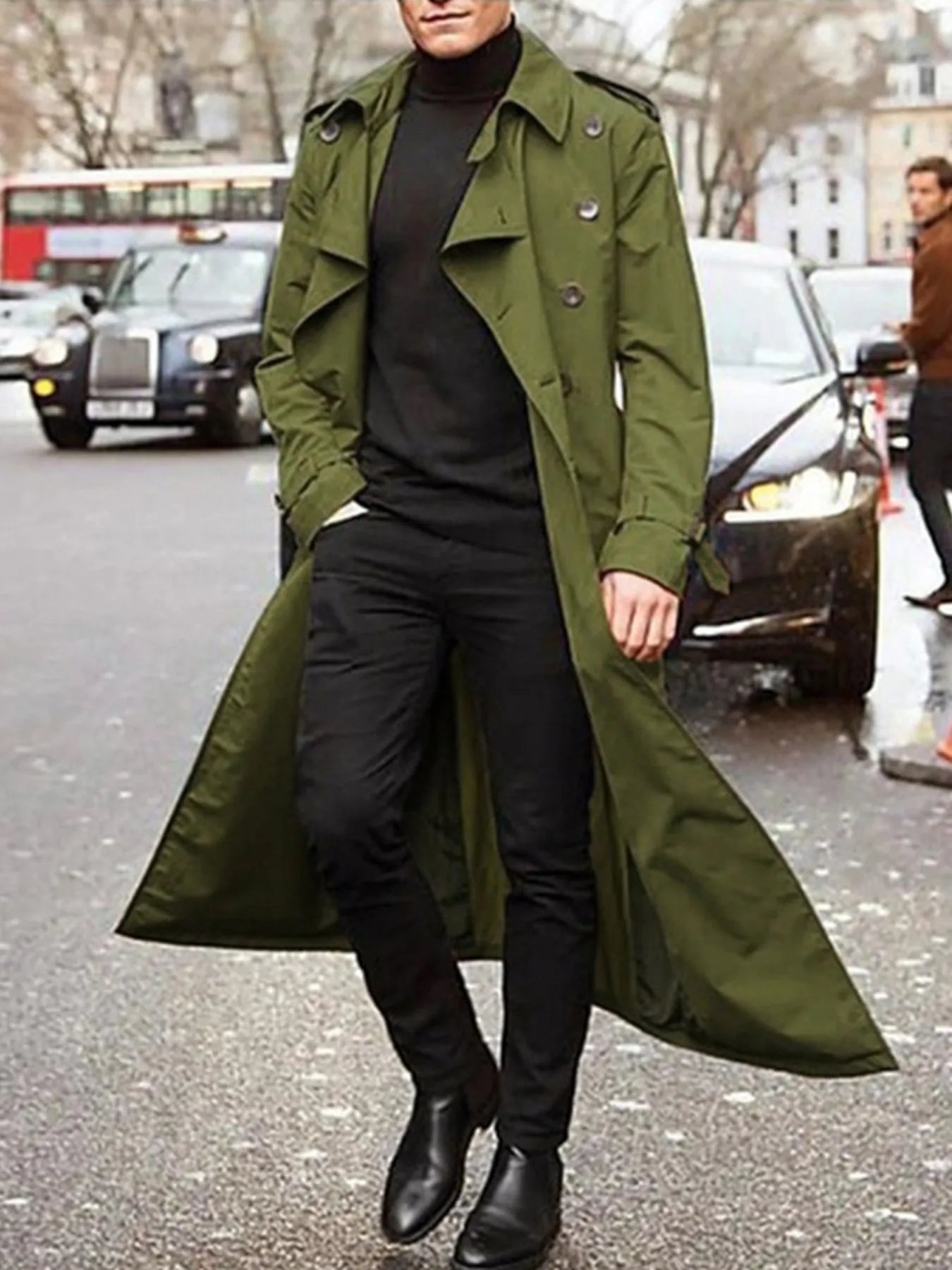 Men's Long Sleeve Longline Trench Coat - PBNJ FASHIONS