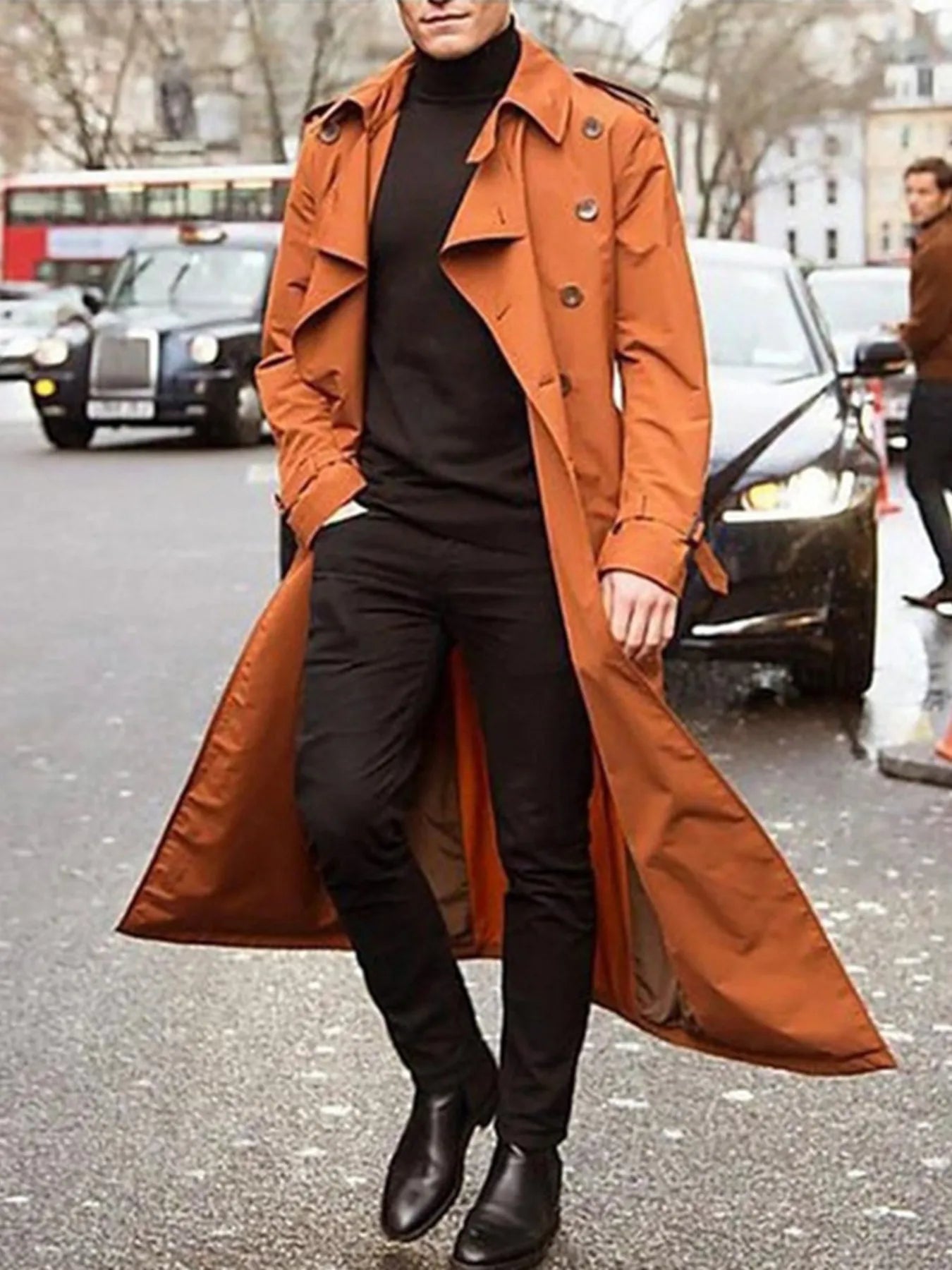 Men's Long Sleeve Longline Trench Coat - PBNJ FASHIONS