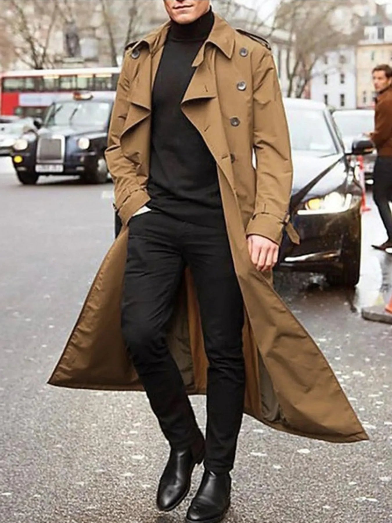 Men's Long Sleeve Longline Trench Coat - PBNJ FASHIONS