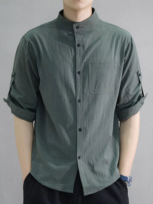 Men's Plus Size Button Up Roll-Up Sleeve Shirt - PBNJ FASHIONS