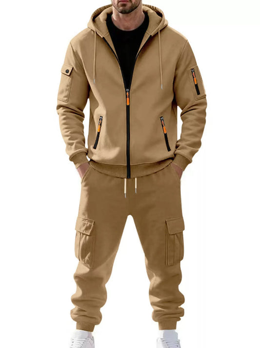 Men's Plus Size Casual Zip-Up Hoodie and Cargo Pants Set - PBNJ FASHIONS