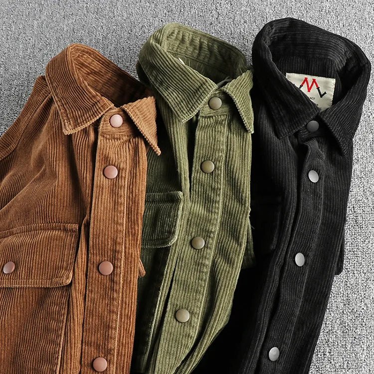 Men's Plus Size Corduroy Button Up Long Sleeve Jacket - PBNJ FASHIONS