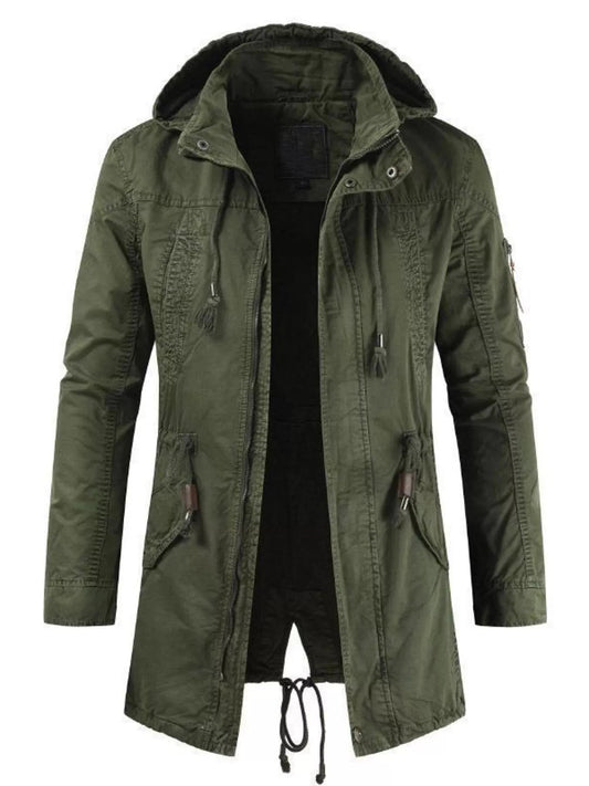 Men's Plus Size Drawstring Casual Hooded Parka Coat - PBNJ FASHIONS
