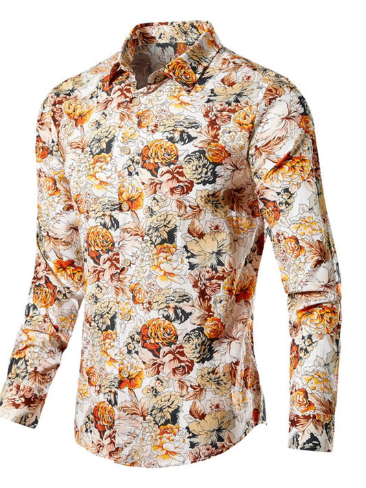 Men's Plus Size Floral Print Long Sleeve Shirt - PBNJ FASHIONS