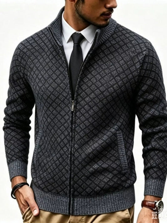 Men's Plus Size Geometric Patterned Full-Zip Cardigan - PBNJ FASHIONS