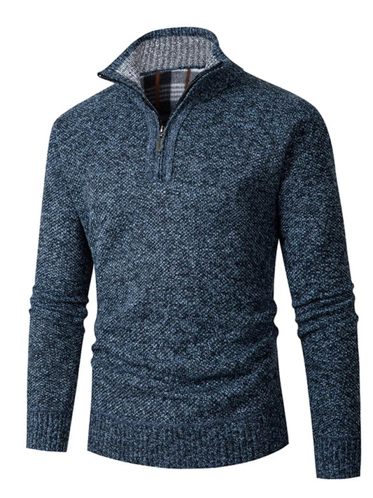 Men's Plus Size Half-Zip Stand Collar Textured Sweater - PBNJ FASHIONS