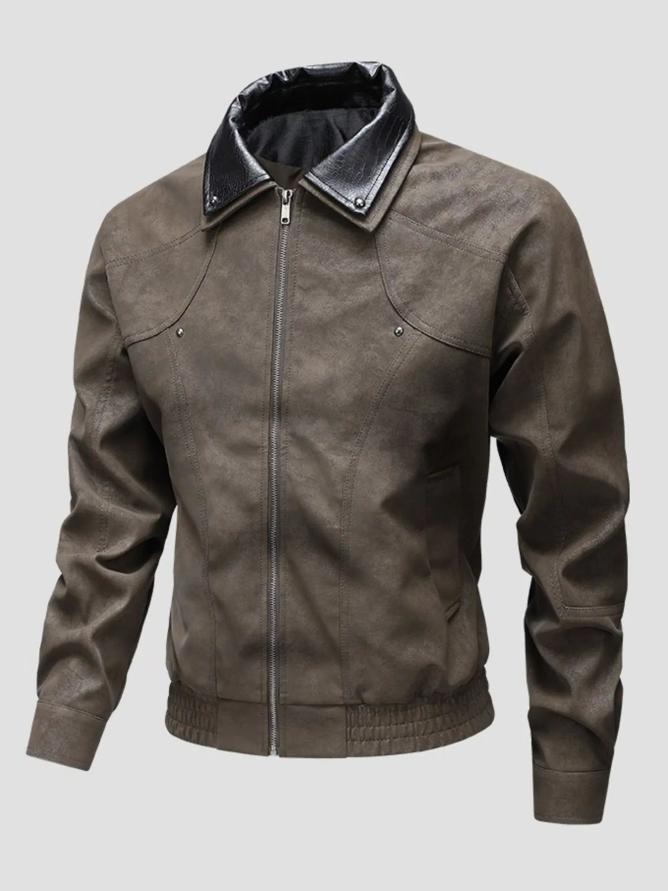 Men's Plus Size Leather Bomber Jacket with Full Zip Front - PBNJ FASHIONS