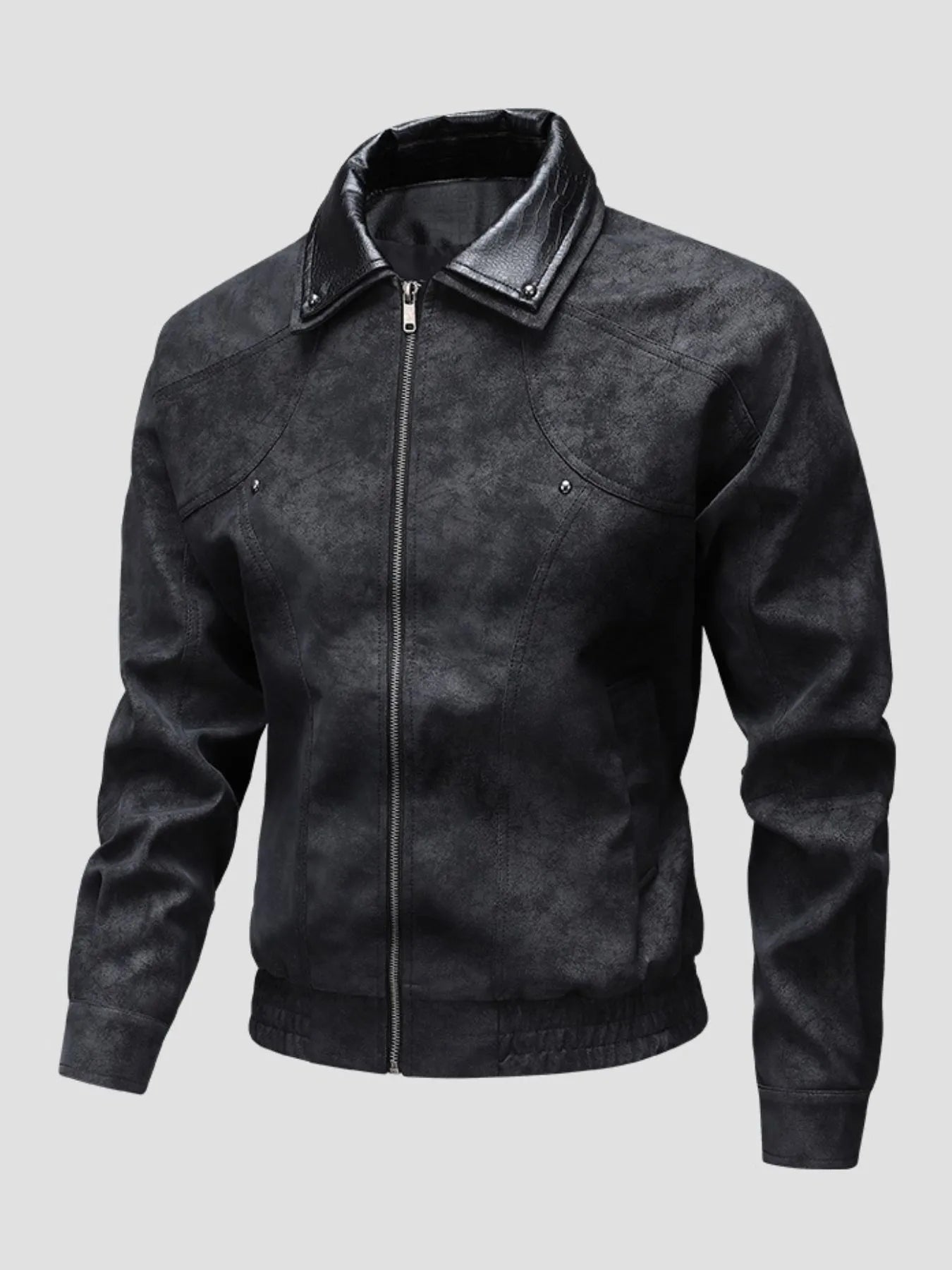 Men's Plus Size Leather Bomber Jacket with Full Zip Front - PBNJ FASHIONS