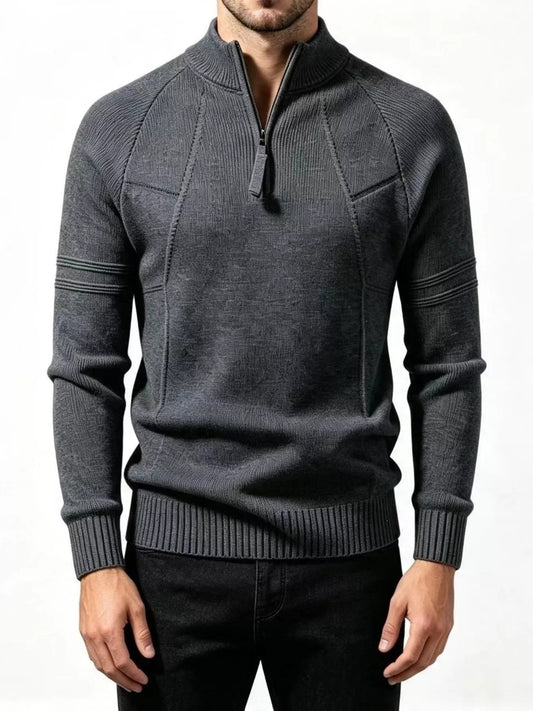 Men's Plus Size Quarter-Zip Ribbed Knit Sweater - PBNJ FASHIONS