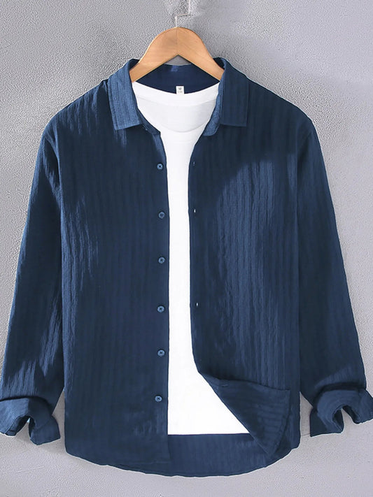 Men's Plus Size Textured Button Up Long Sleeve Shirt - PBNJ FASHIONS