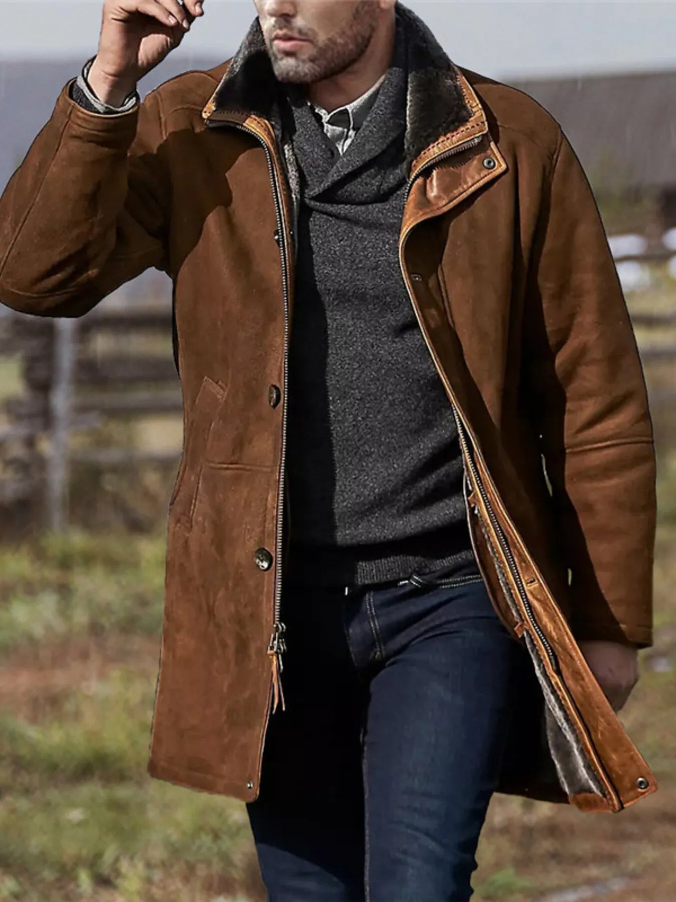 Men's Plus Size Zip Up Long Sleeve Coat - PBNJ FASHIONS