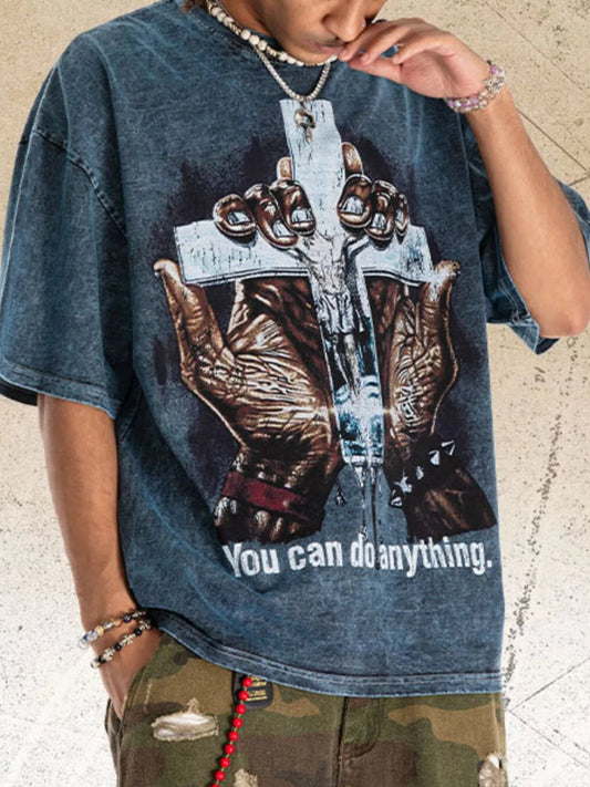 Men's Vintage Wash Cross Graphic T-Shirt - PBNJ FASHIONS