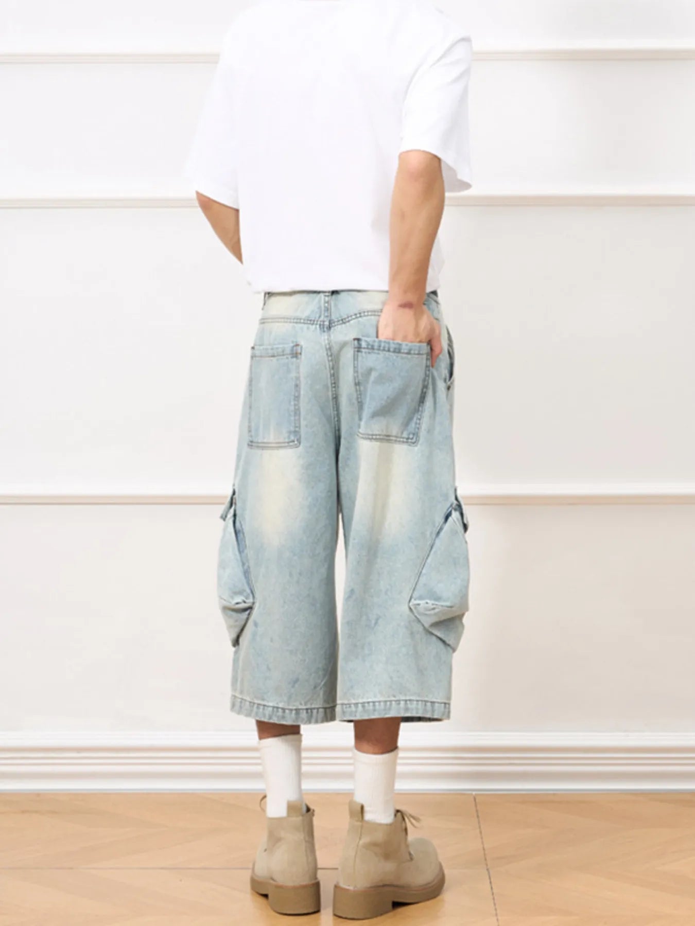 Men's Vintage Wash Wide - Leg Capris Jeans - PBNJ FASHIONS