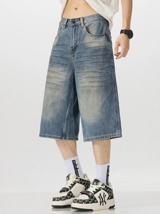 Men's Vintage Wash Wide - Leg Capris Jeans - PBNJ FASHIONS