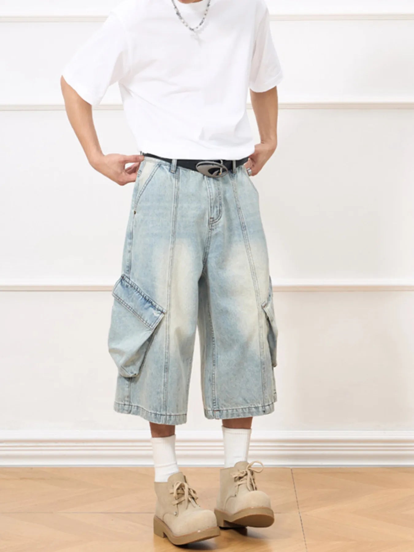Men's Vintage Wash Wide - Leg Capris Jeans - PBNJ FASHIONS