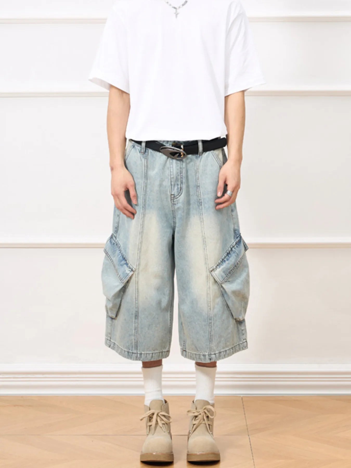 Men's Vintage Wash Wide - Leg Capris Jeans - PBNJ FASHIONS