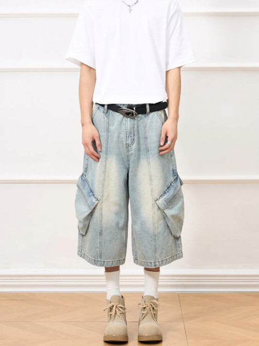 Men's Vintage Wash Wide - Leg Capris Jeans - PBNJ FASHIONS