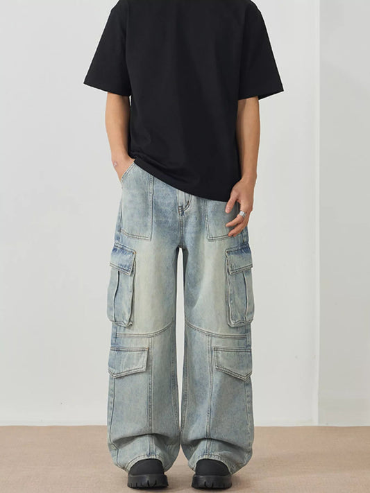 Men's Wash Wide Leg Cargo Jeans - PBNJ FASHIONS