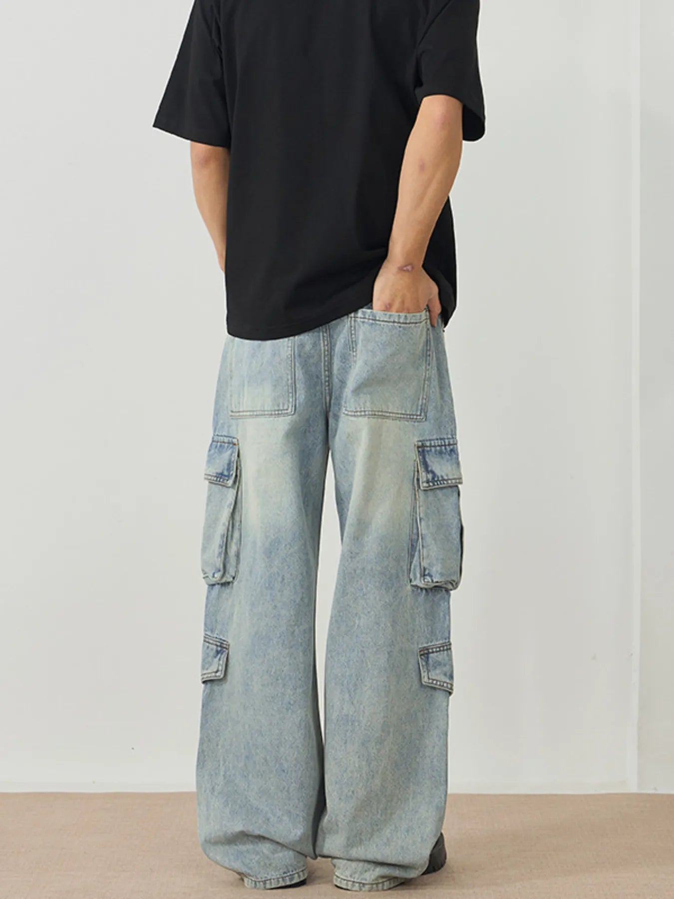 Men's Wash Wide Leg Cargo Jeans - PBNJ FASHIONS