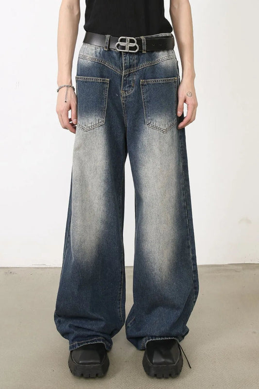 Men's Washed Wide Leg Jeans with Front Patch Pockets - PBNJ FASHIONS