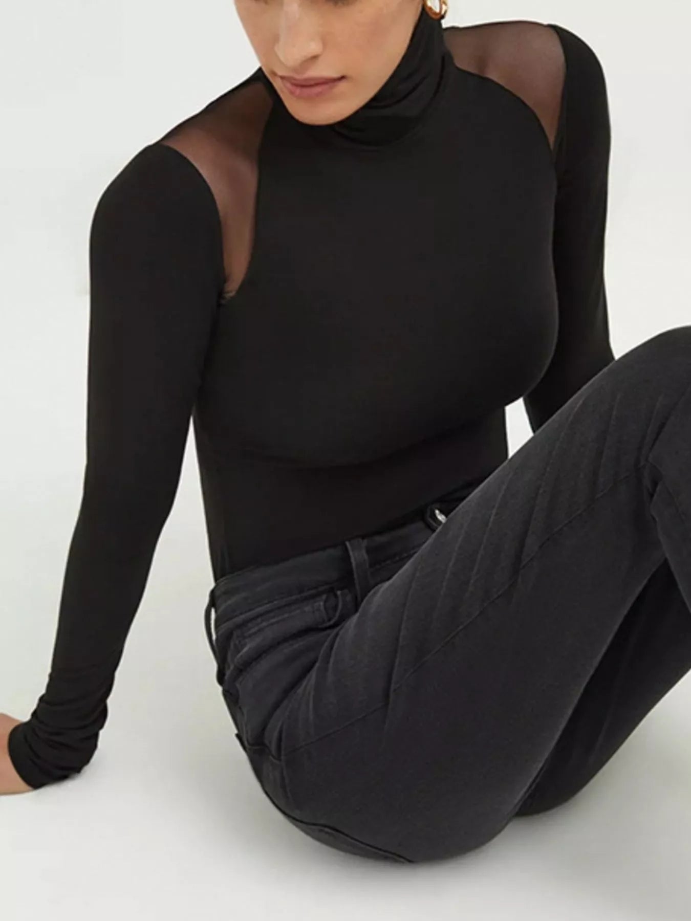 Mesh Shoulder Turtleneck Bodysuit - PBNJ FASHIONS