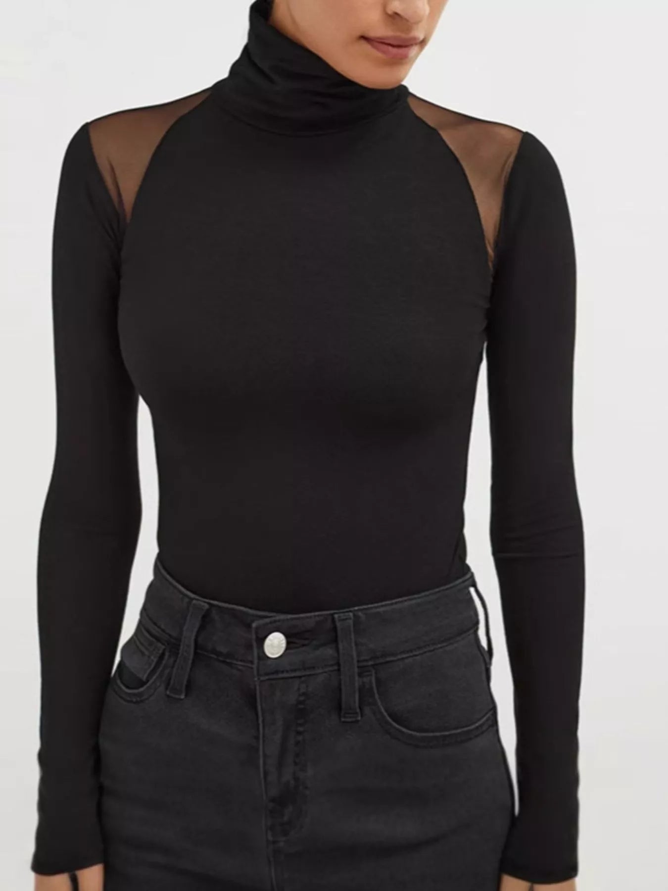 Mesh Shoulder Turtleneck Bodysuit - PBNJ FASHIONS