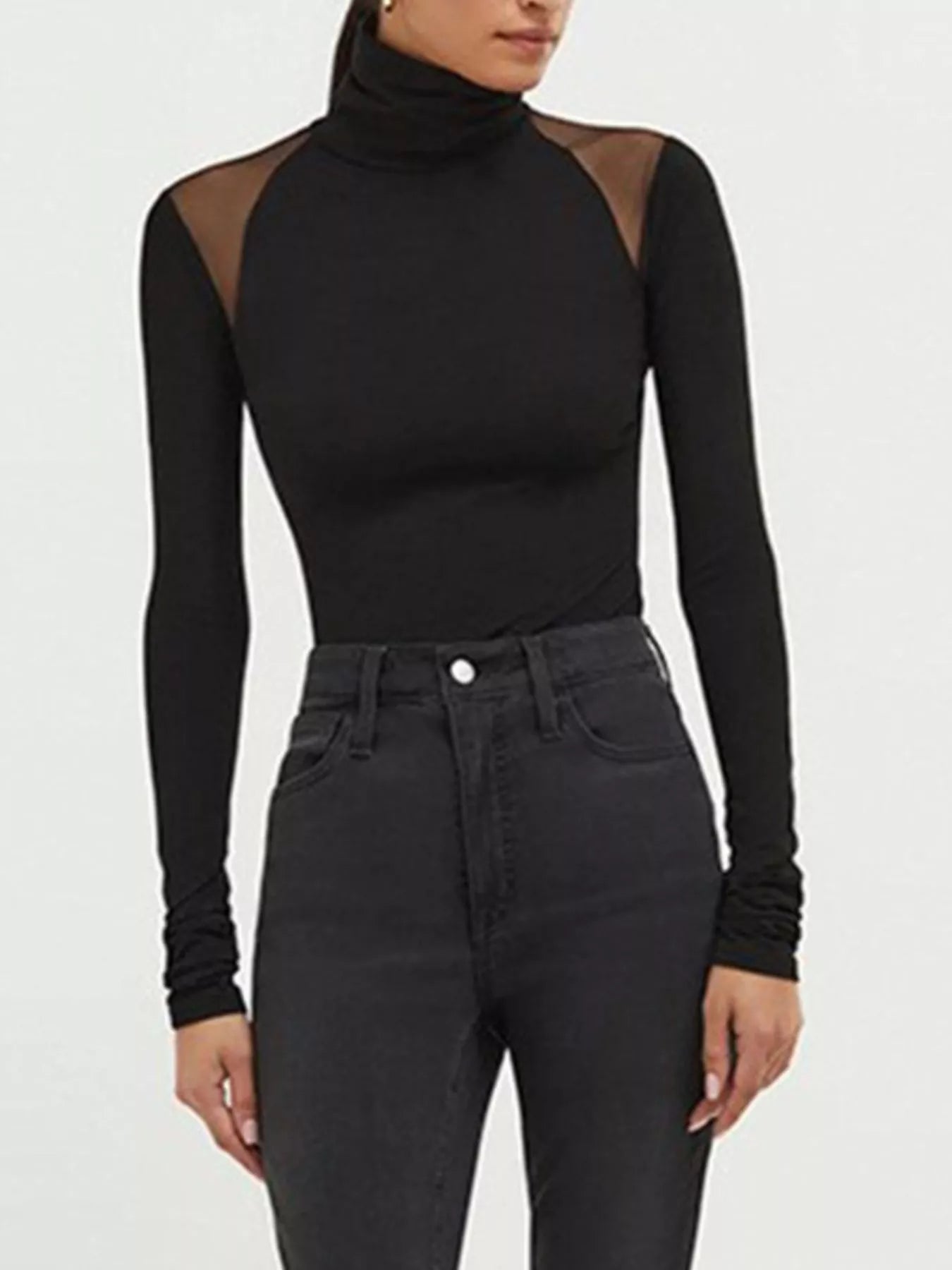 Mesh Shoulder Turtleneck Bodysuit - PBNJ FASHIONS