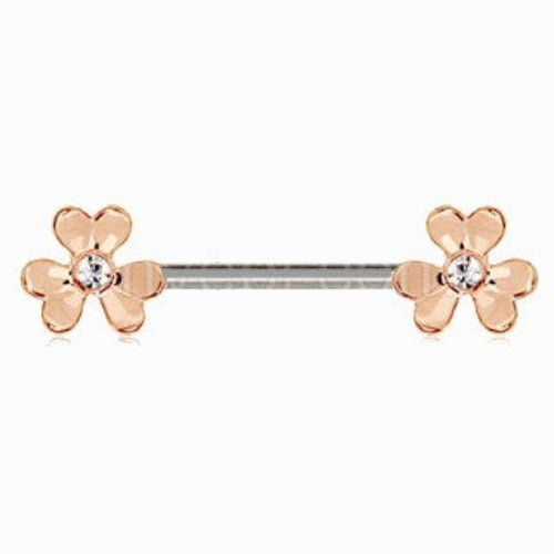 Rose Gold Plated Jeweled Clover Leaf Nipple Bar-0
