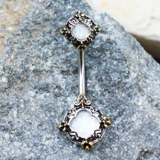 316L Stainless Steel Ornate Metallic Gem Navel Ring-0