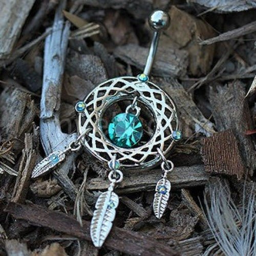 316L Stainless Steel Native Dream Catcher Navel Ring-0