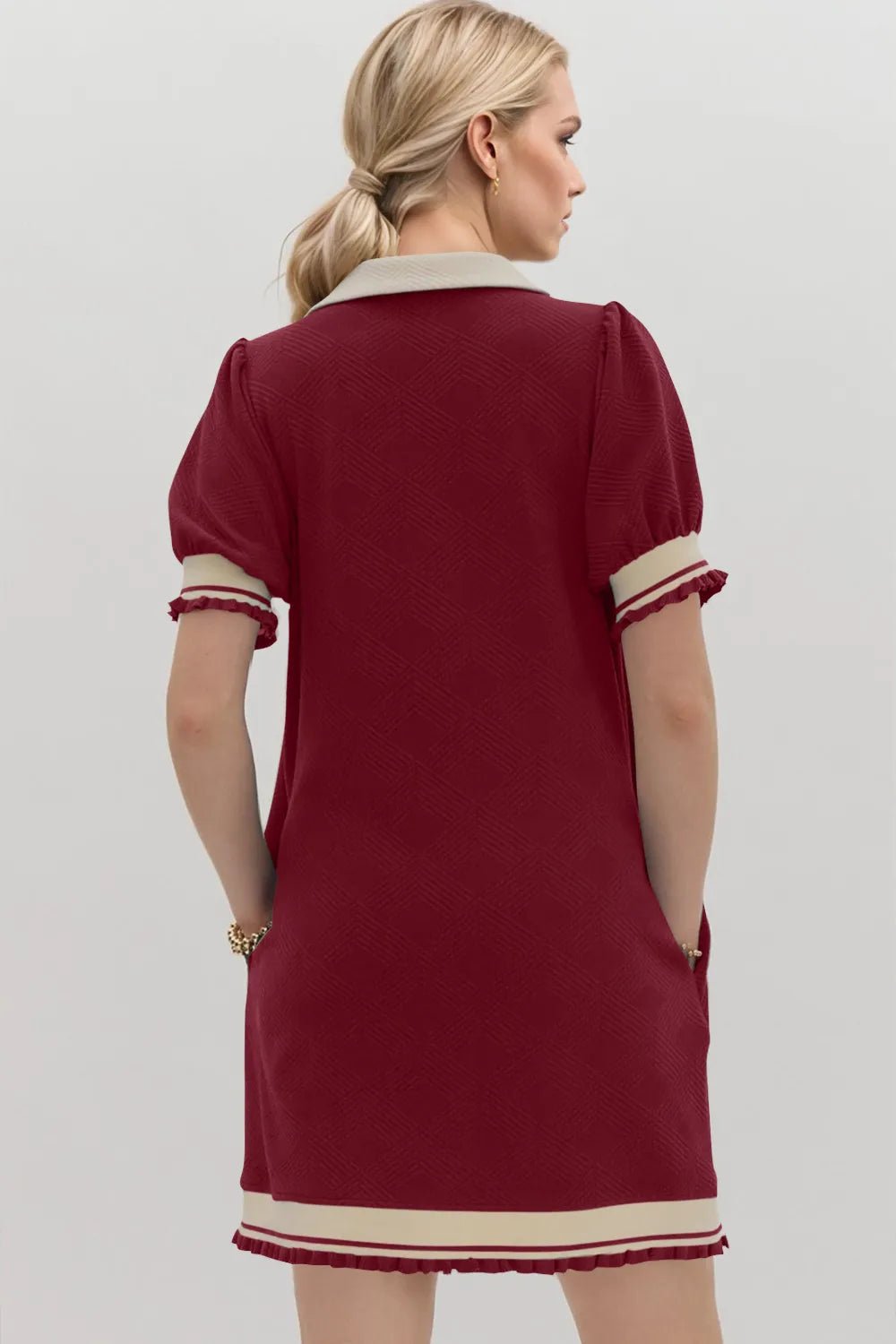Oh Frill Contrast Trim Johnny Collar Short Sleeve Mini Dress - PBNJ FASHIONS