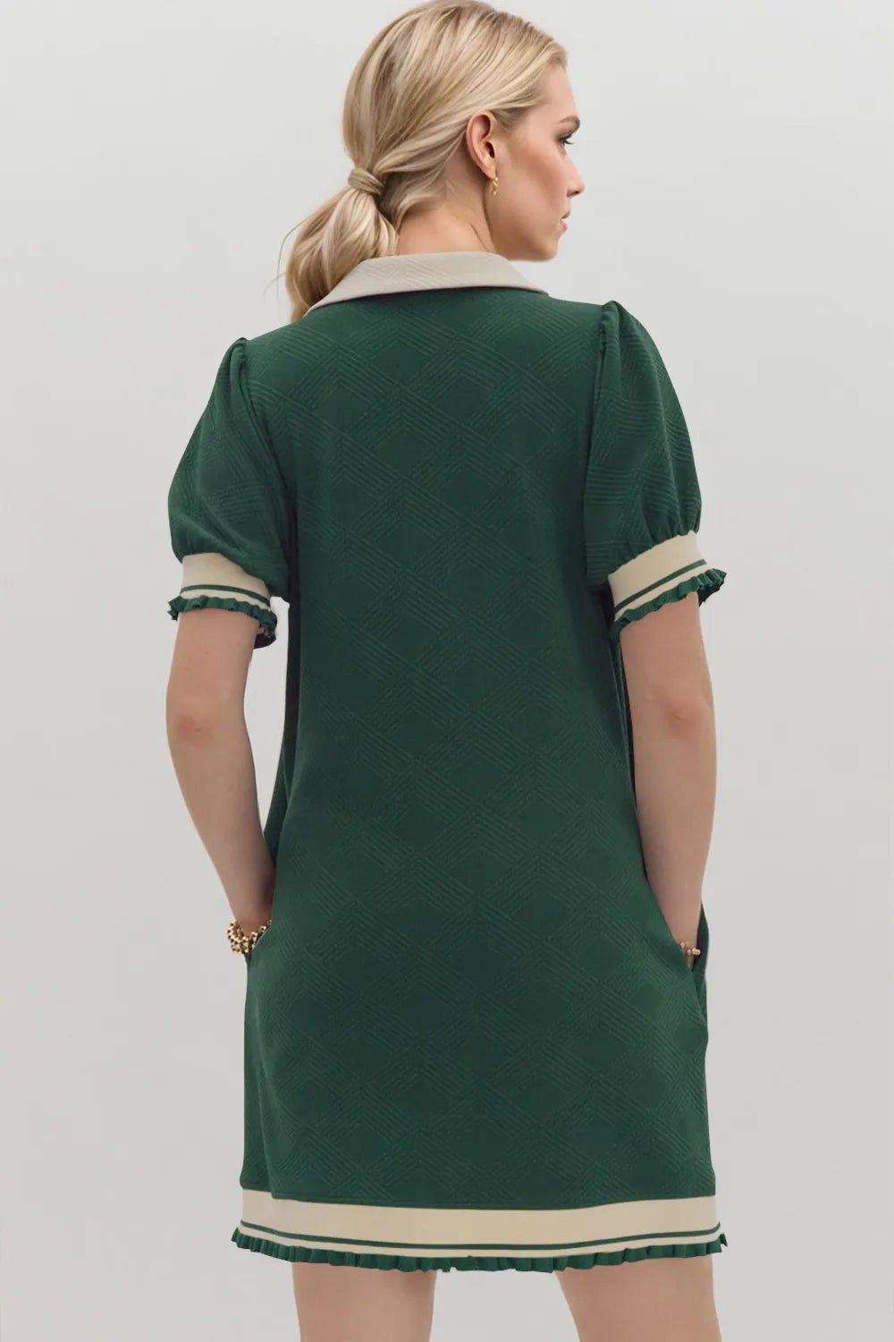 Oh Frill Contrast Trim Johnny Collar Short Sleeve Mini Dress - PBNJ FASHIONS