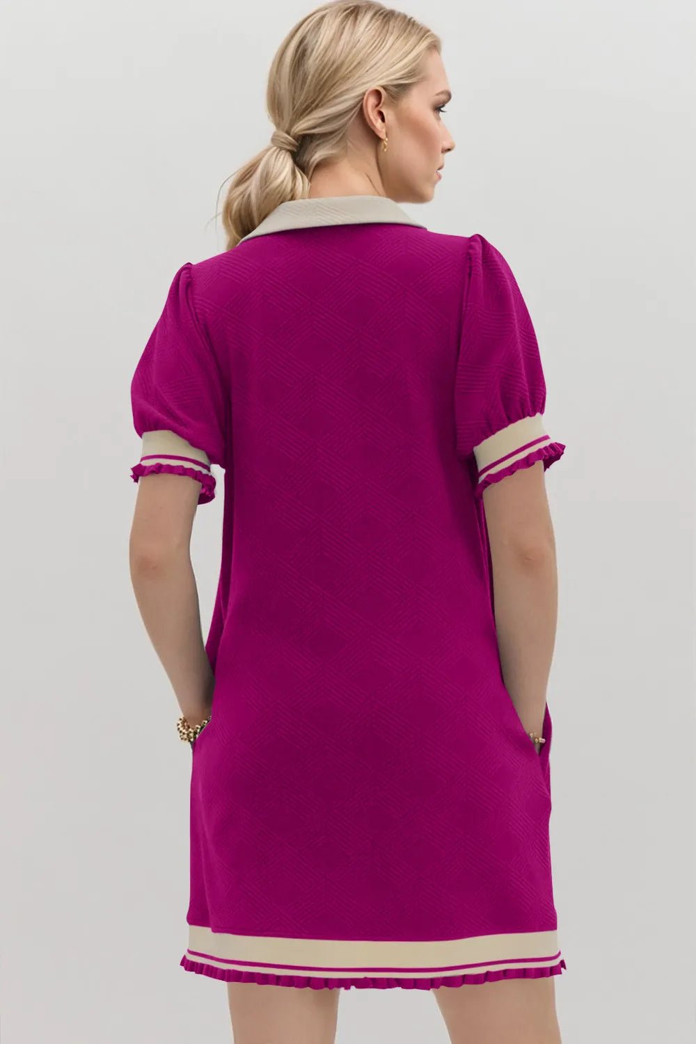 Oh Frill Contrast Trim Johnny Collar Short Sleeve Mini Dress - PBNJ FASHIONS