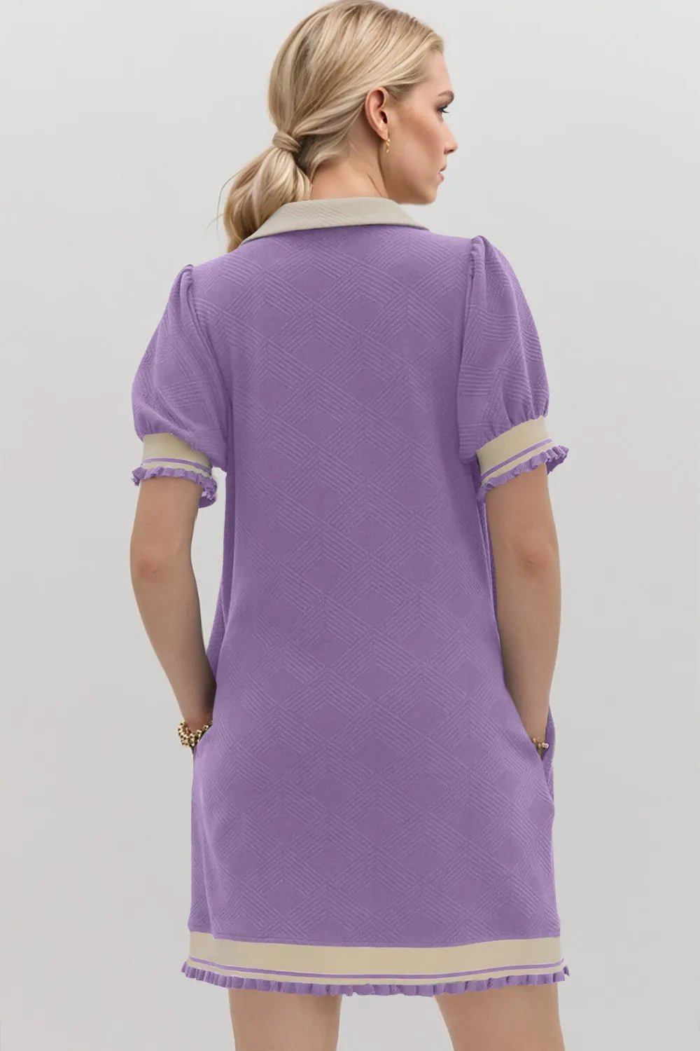 Oh Frill Contrast Trim Johnny Collar Short Sleeve Mini Dress - PBNJ FASHIONS