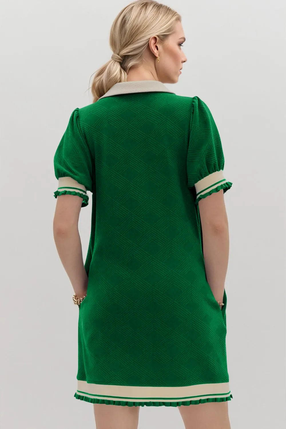 Oh Frill Contrast Trim Johnny Collar Short Sleeve Mini Dress - PBNJ FASHIONS