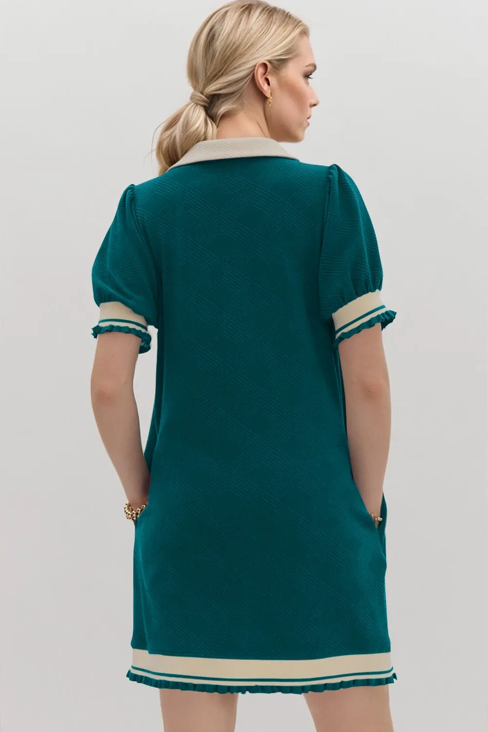 Oh Frill Contrast Trim Johnny Collar Short Sleeve Mini Dress - PBNJ FASHIONS