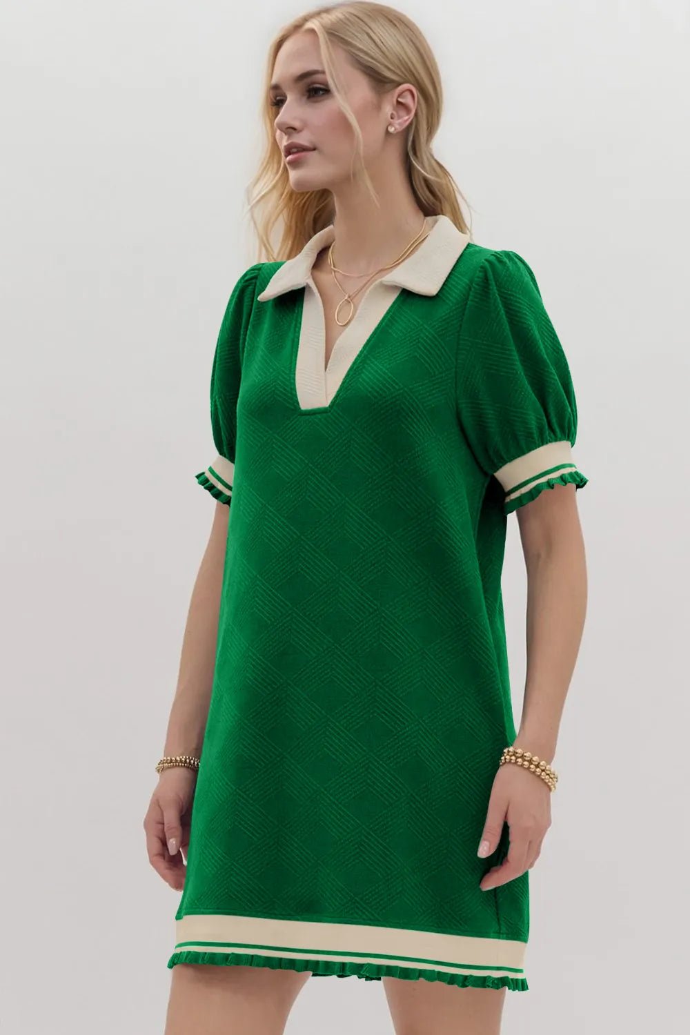 Oh Frill Contrast Trim Johnny Collar Short Sleeve Mini Dress - PBNJ FASHIONS
