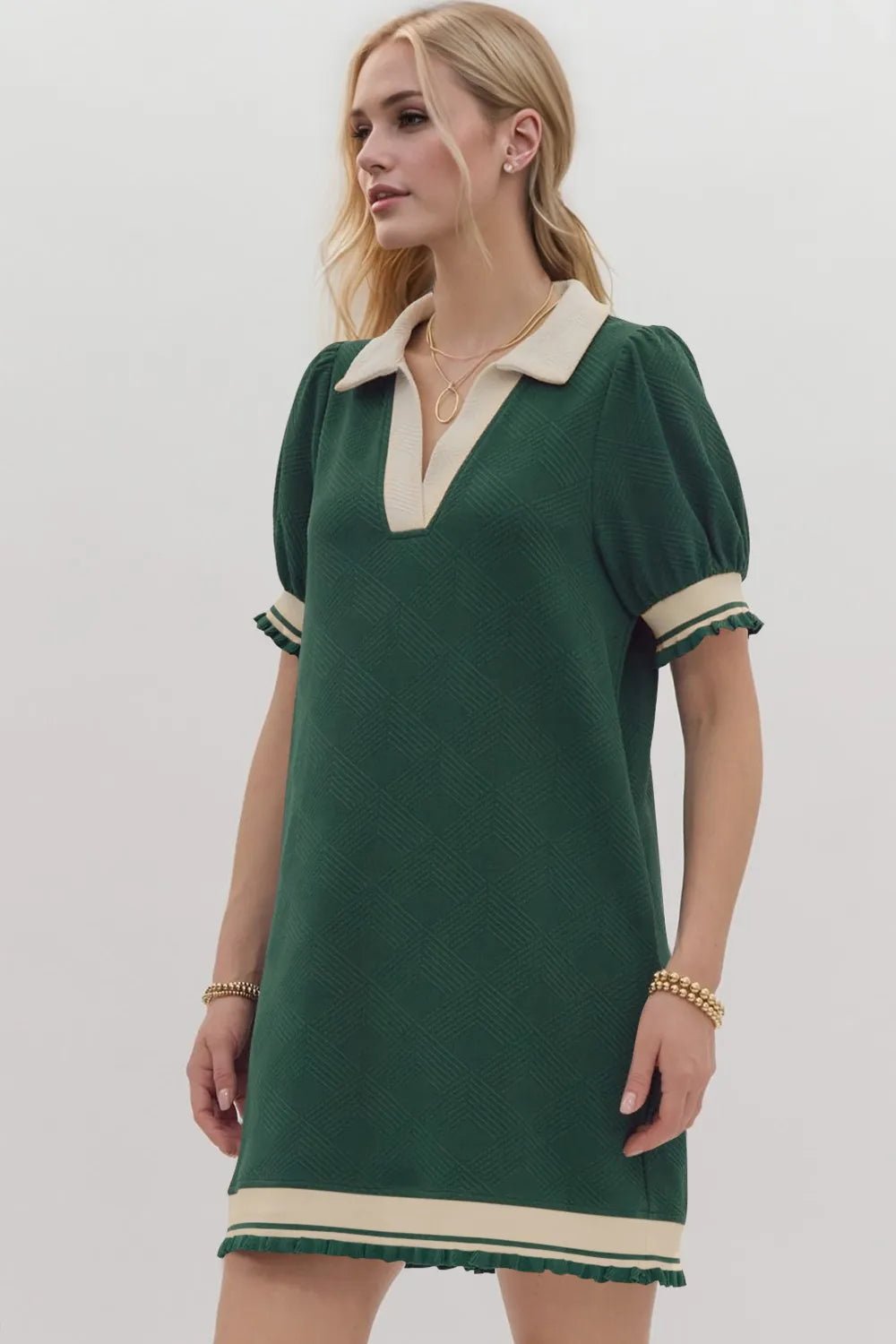 Oh Frill Contrast Trim Johnny Collar Short Sleeve Mini Dress - PBNJ FASHIONS