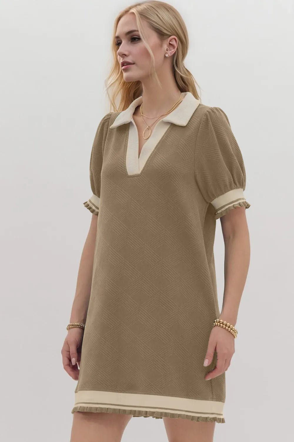 Oh Frill Contrast Trim Johnny Collar Short Sleeve Mini Dress - PBNJ FASHIONS