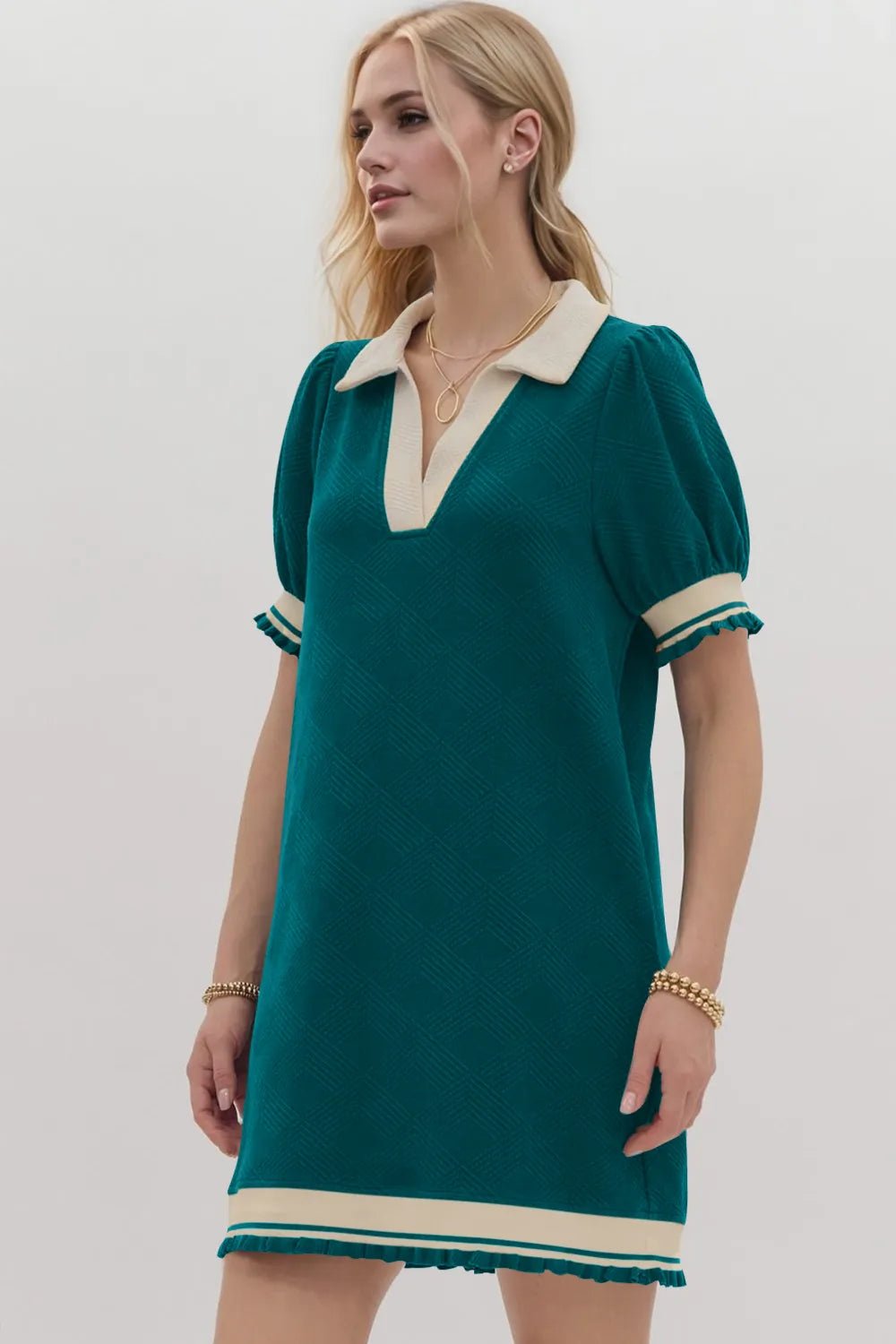 Oh Frill Contrast Trim Johnny Collar Short Sleeve Mini Dress - PBNJ FASHIONS